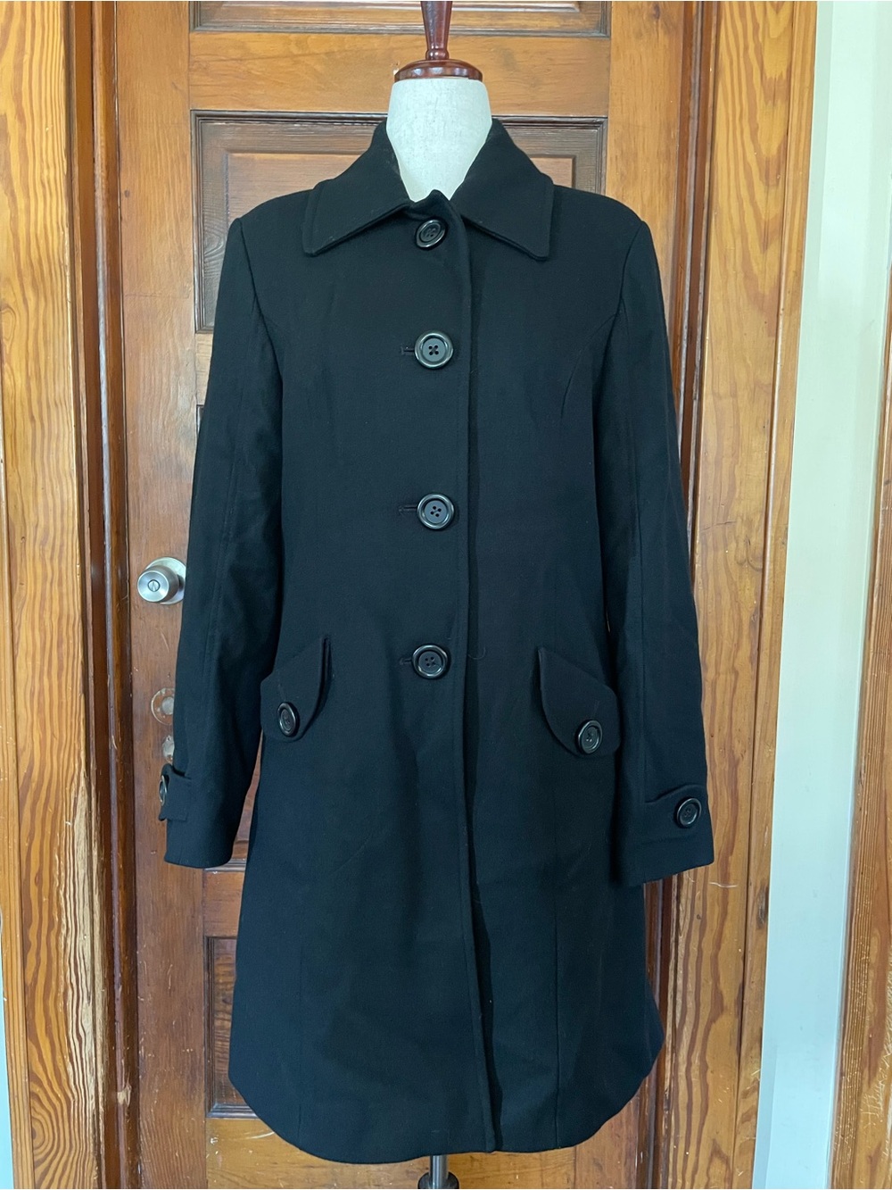 Jennifer Lopez Black Button-Front Trench Coat